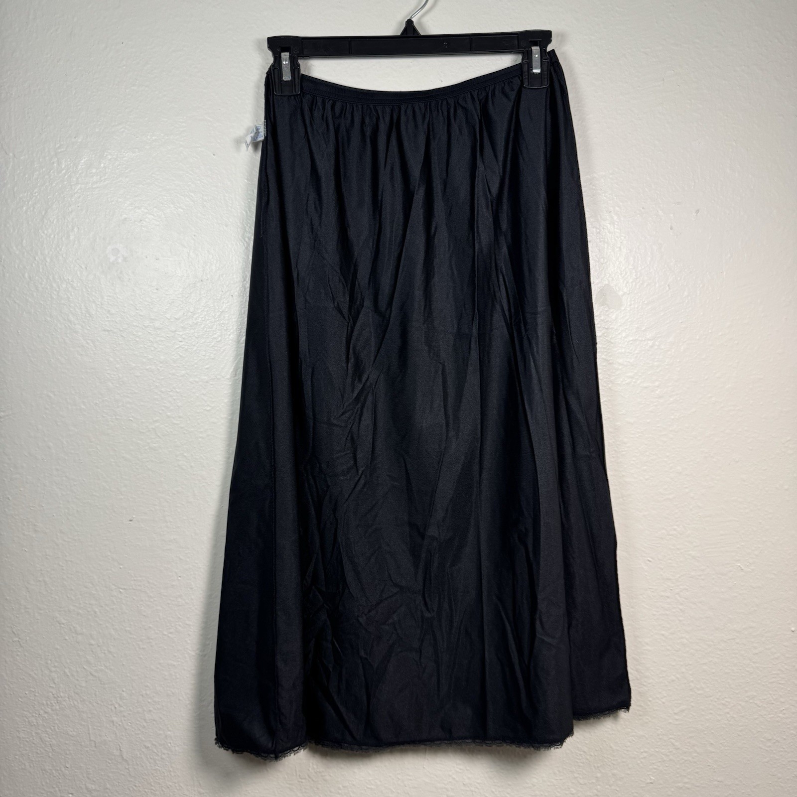 Vintage Vanity Fair Womens Black Maxi Skirt Slip Tricot Nylon Size M Lace Hem
