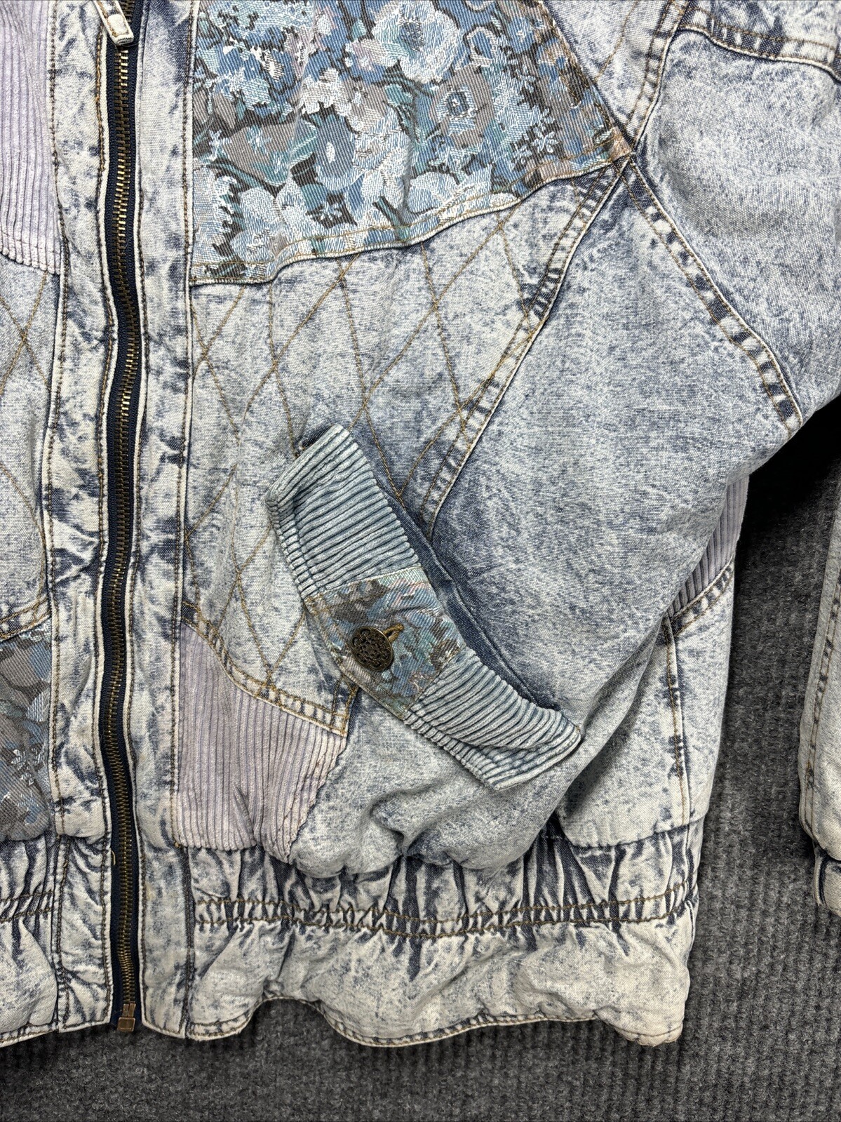 Vintage Braetan 80s Acid Wash Denim Patchwork Quilted Jacket Sleeve Medium Retro