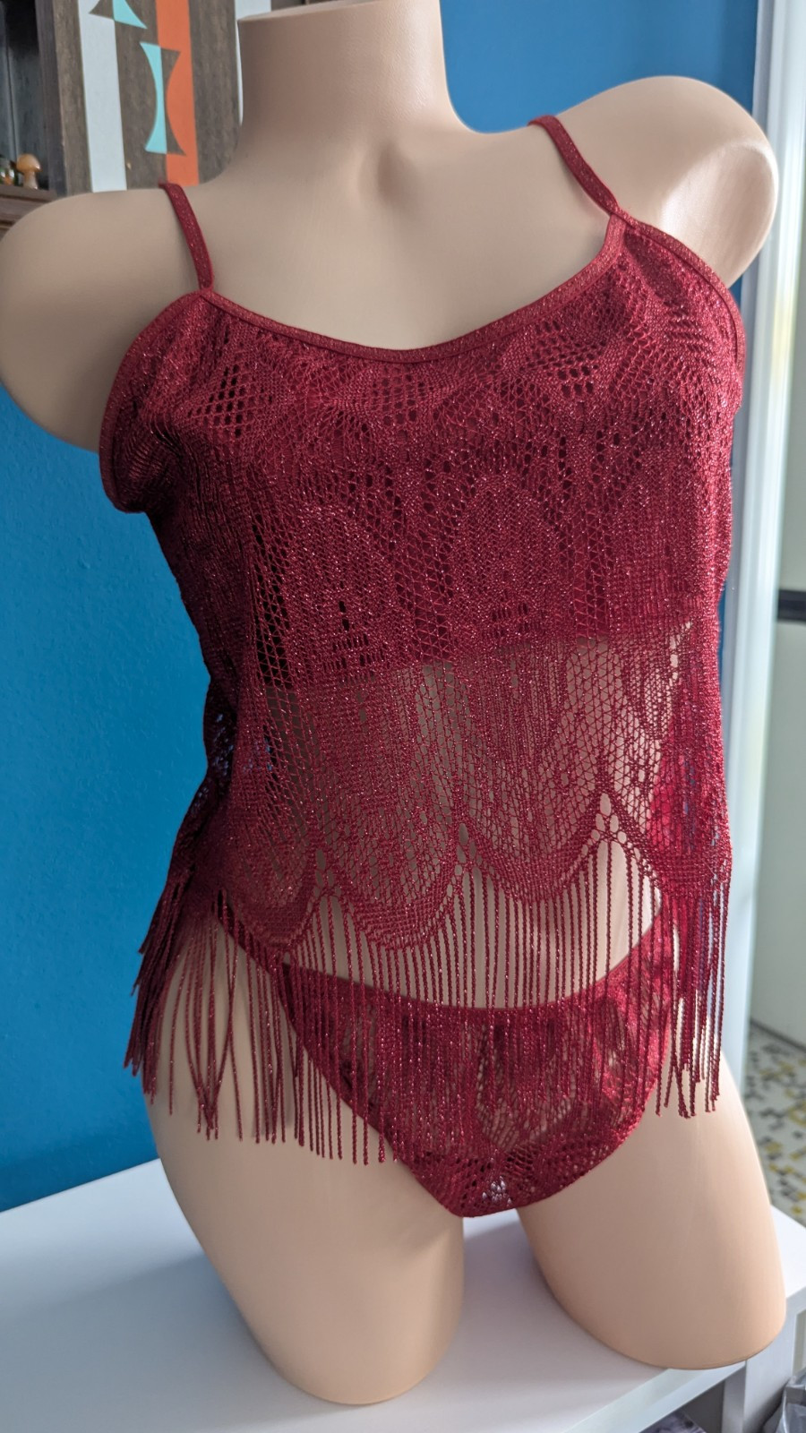 Vintage TR Bentley Fringe Camisole & Panties 1990s Shiny Vtg Rare HTF Size L
