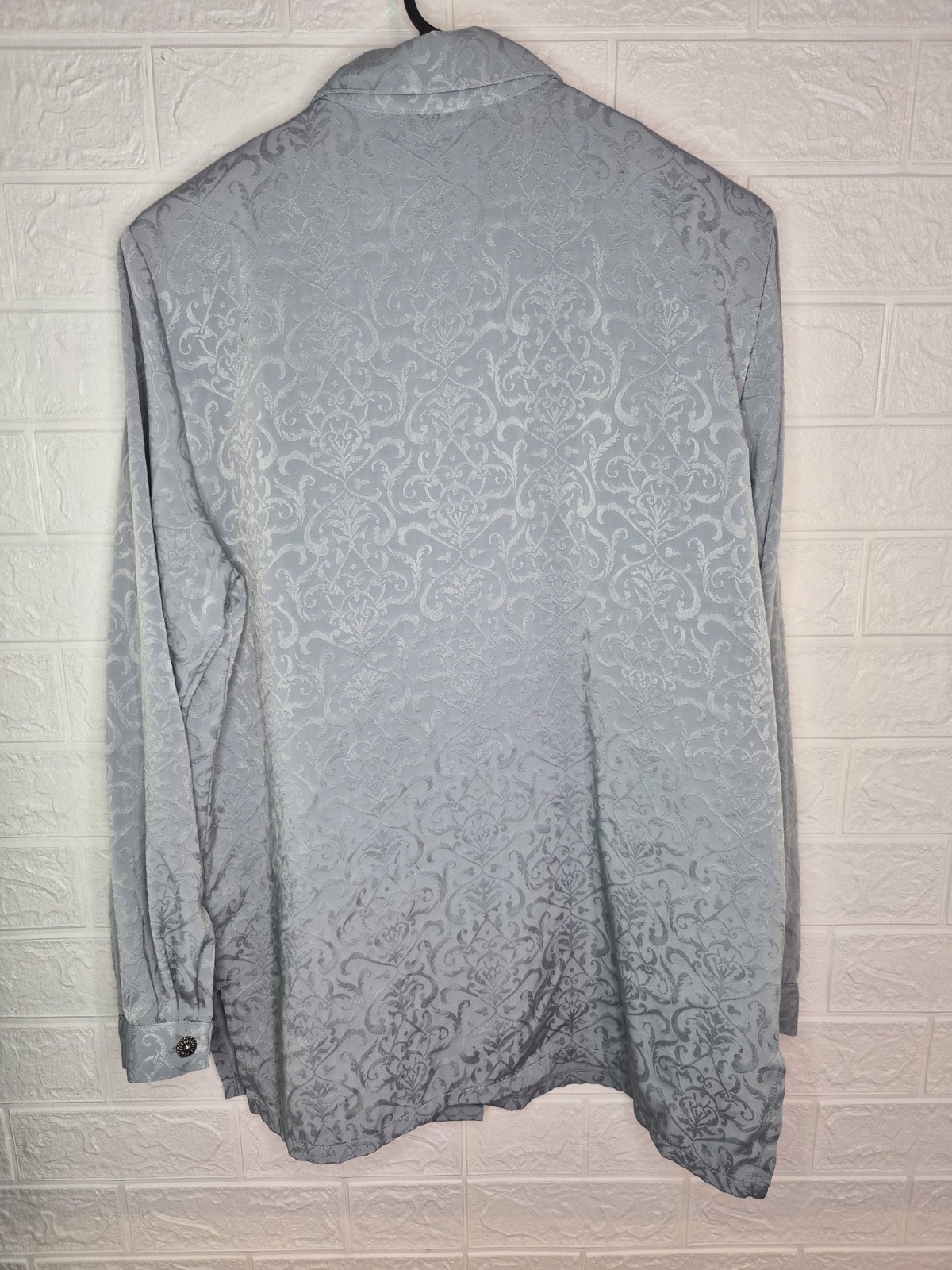VTG Koret unique button Blouse Golden girls Tiffany Blue Floral Classic Siz M