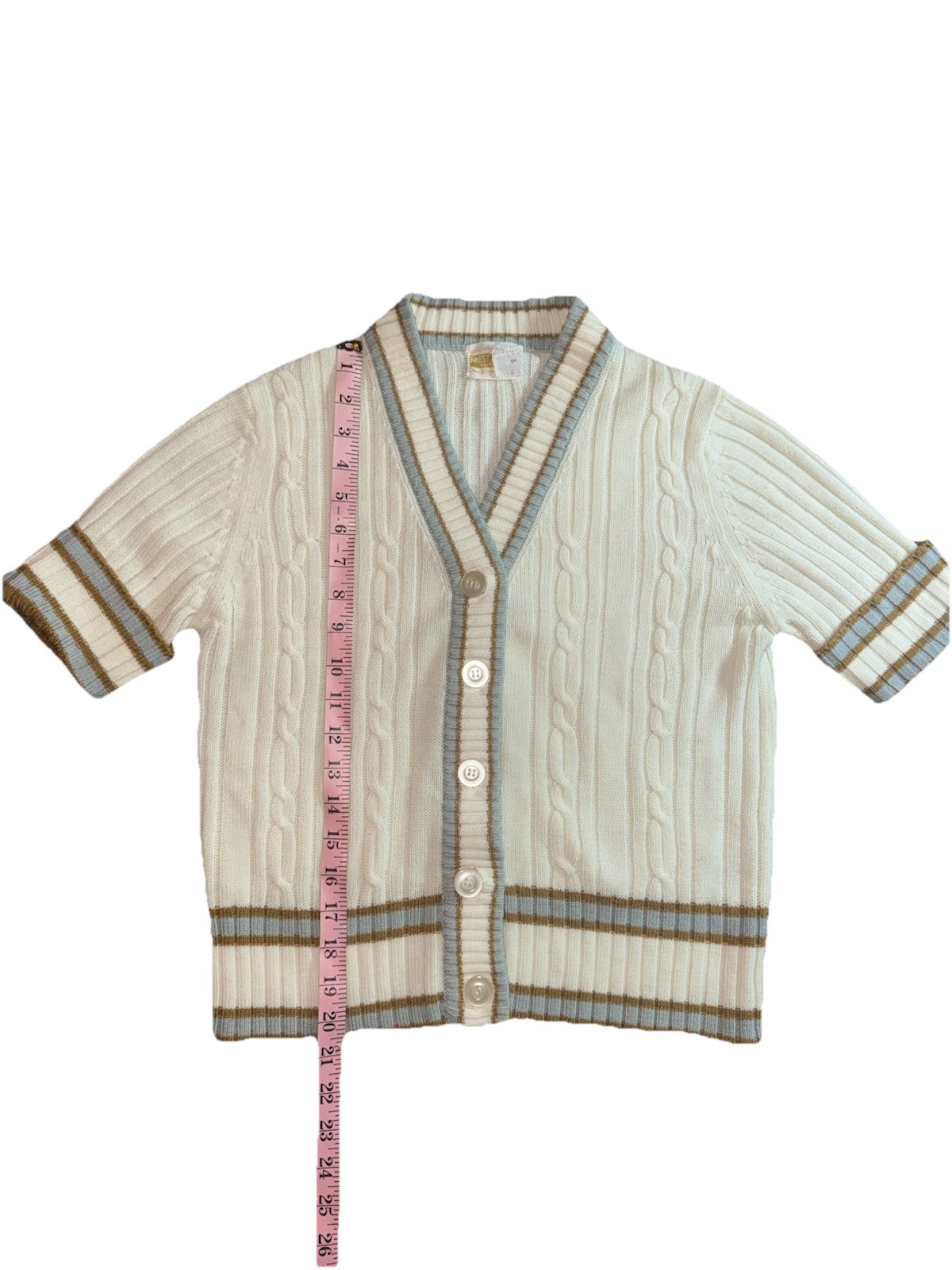 1960s Vintage Knit Cardigan Sweater Cream Tan 100% Acrylic