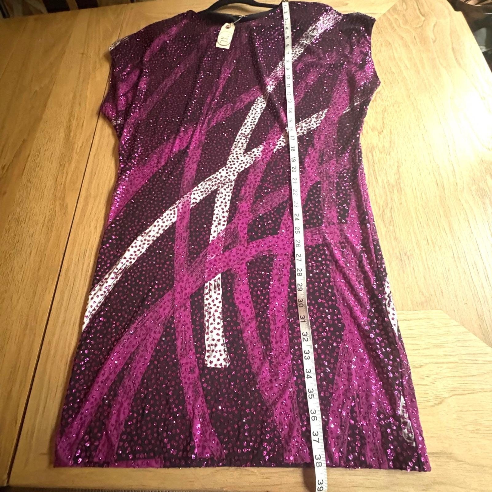 VTG Nuit for Saks 5th Ave Magenta Sequin Abstract Y2K Shift Dress Sz 8 USA Made
