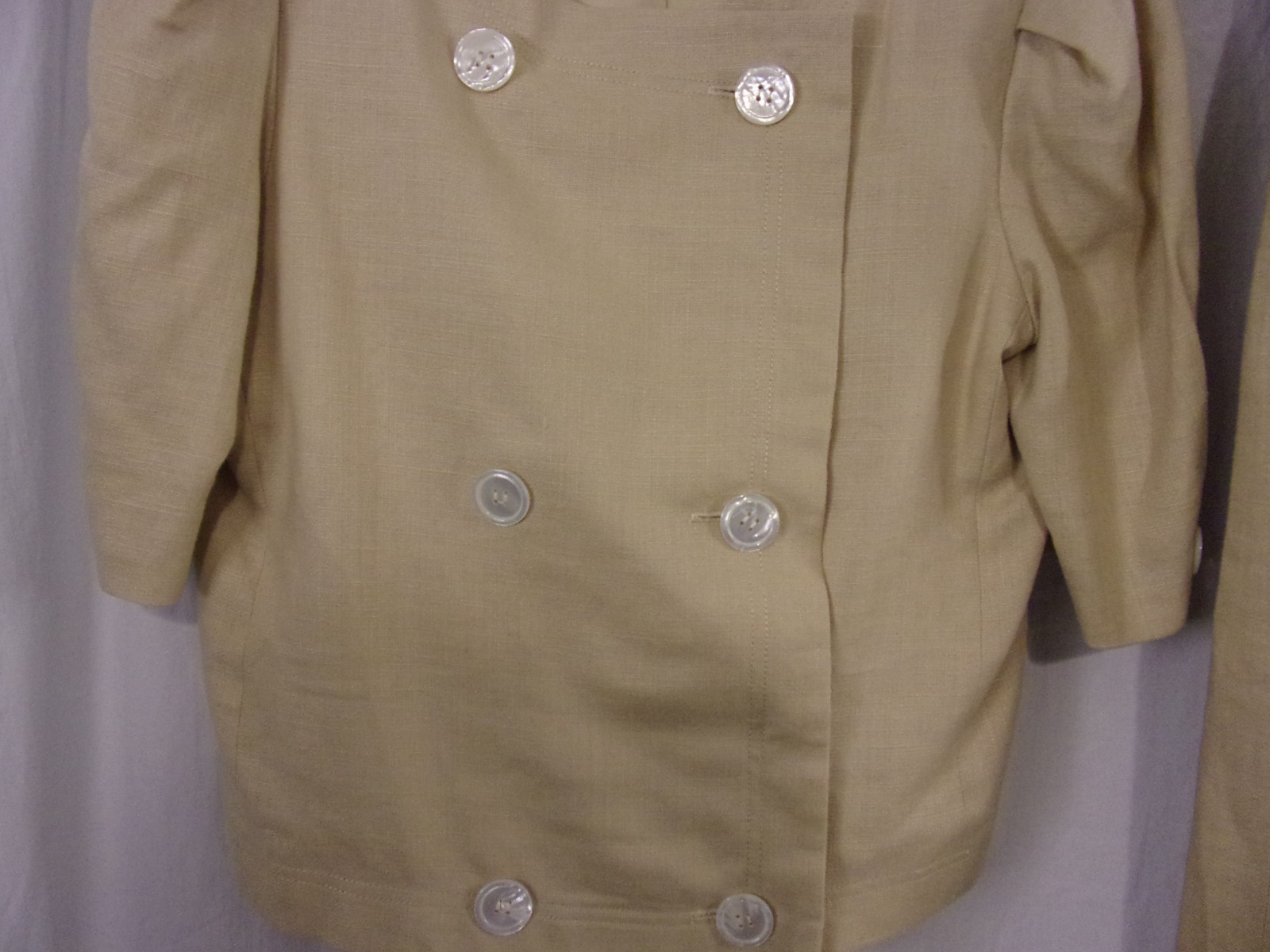 Vintage Oscar De La Renta For Saks Tan Linen Skirt Suit 12 Classic Short Sleeve