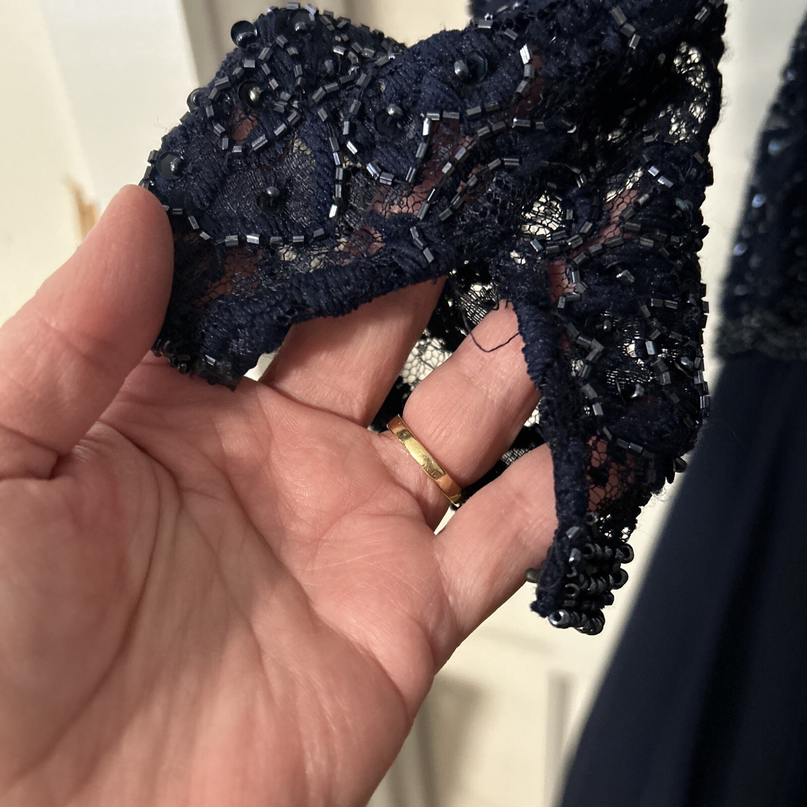 Vintage Brilliante By J.A. Navy Sequined Beaded Dress Medium
