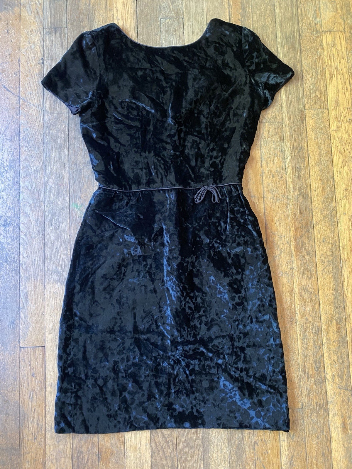 Vtg 50s L’Aiglon Black Velvet Burnout Dress Small S Talon Metal Zipper Cocktail