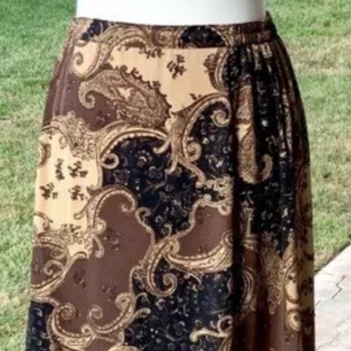 Skirt Brown Vintage Laura Scott Plus Size:16W Brown w/Black Swirl Multi-Print