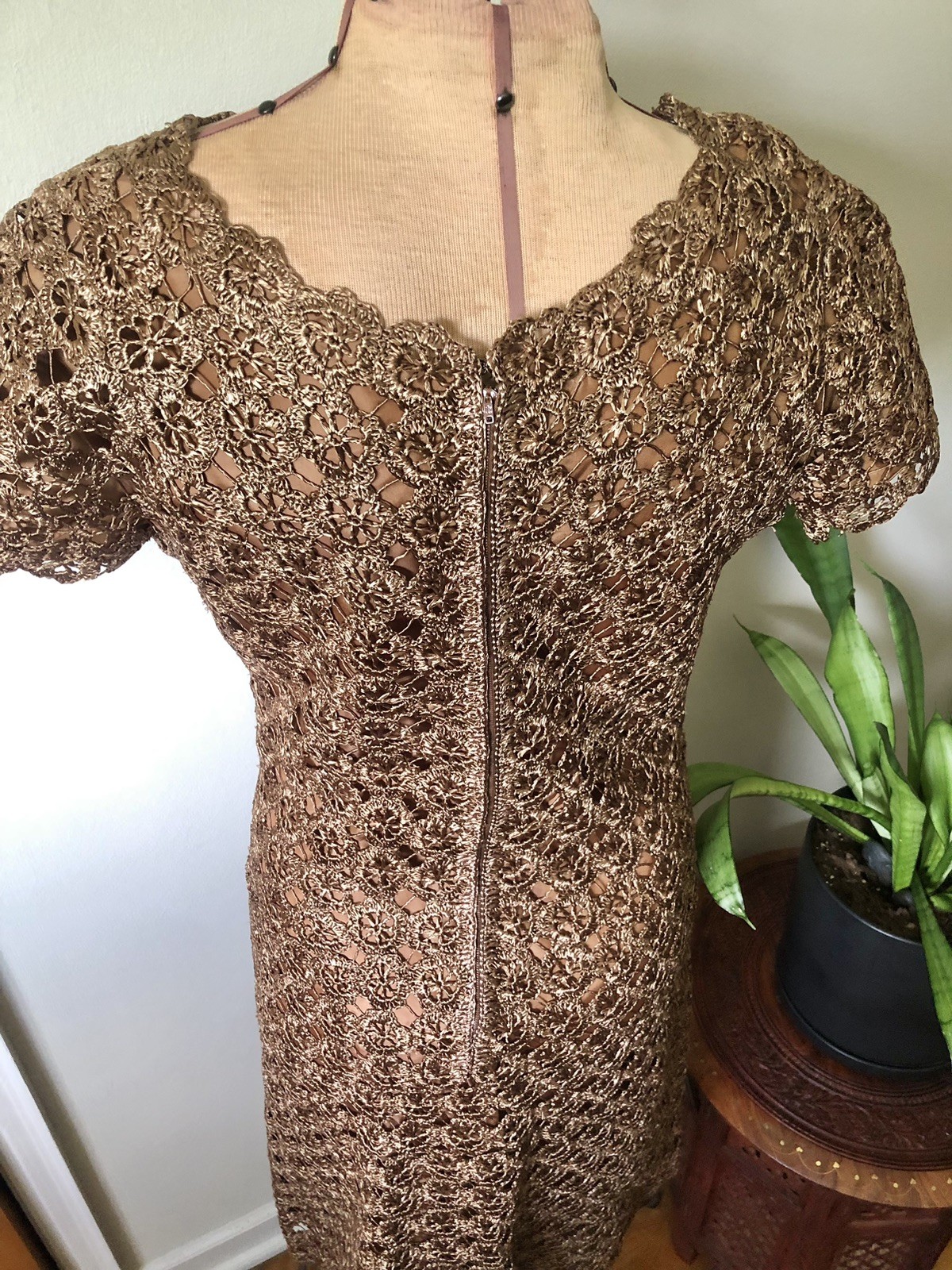 Vintage Italian Woven Raffia Latte Brown Dress