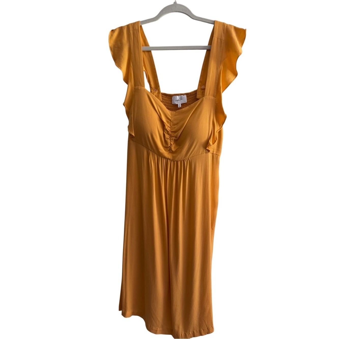 Soma WKND Mustard Gold Flutter Sleeve Mini Dress XL Smocked Back Coastal Grandma