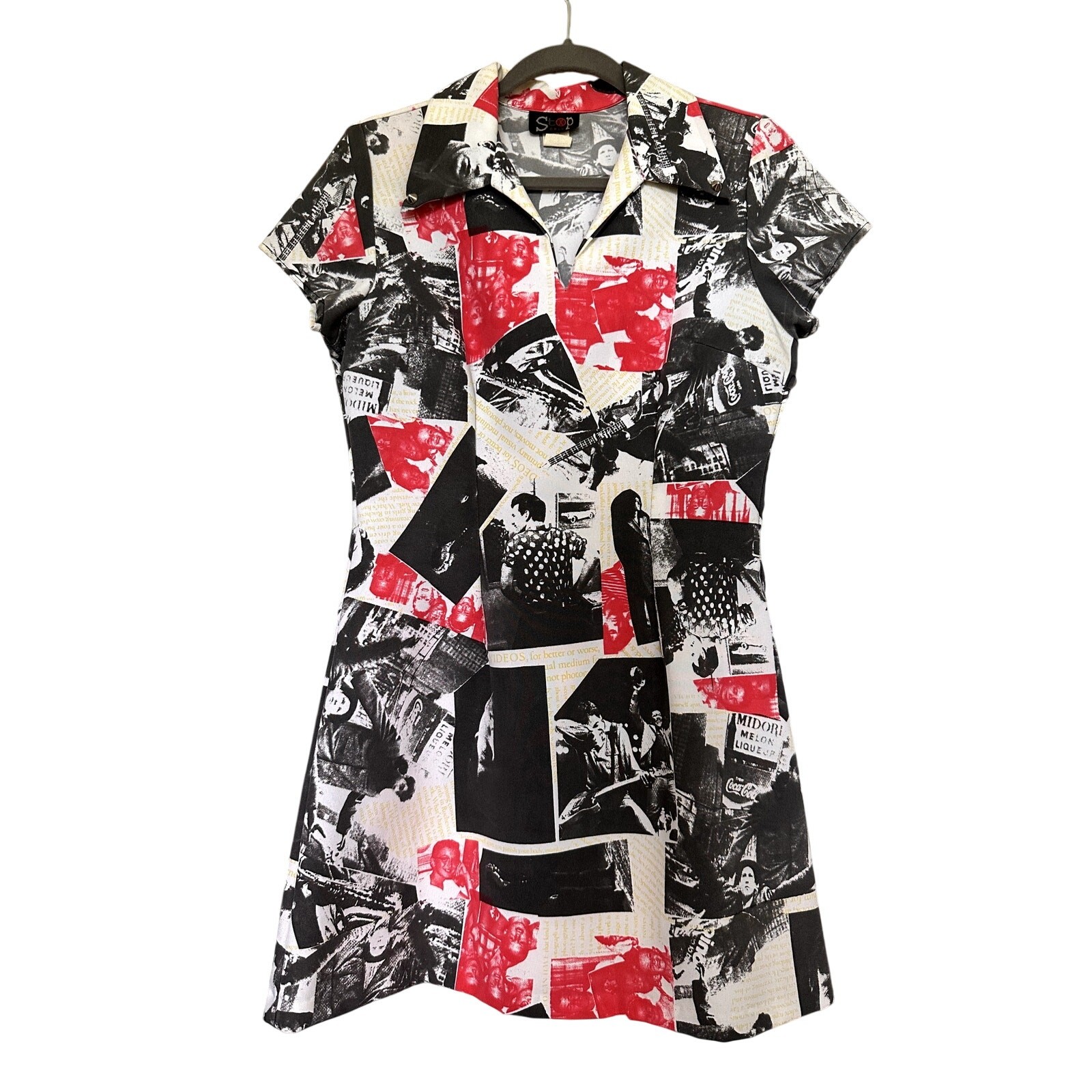 Vintage Rare Archival 80s Stop Only Beatles Pop Culture Media Collage Mini Dress