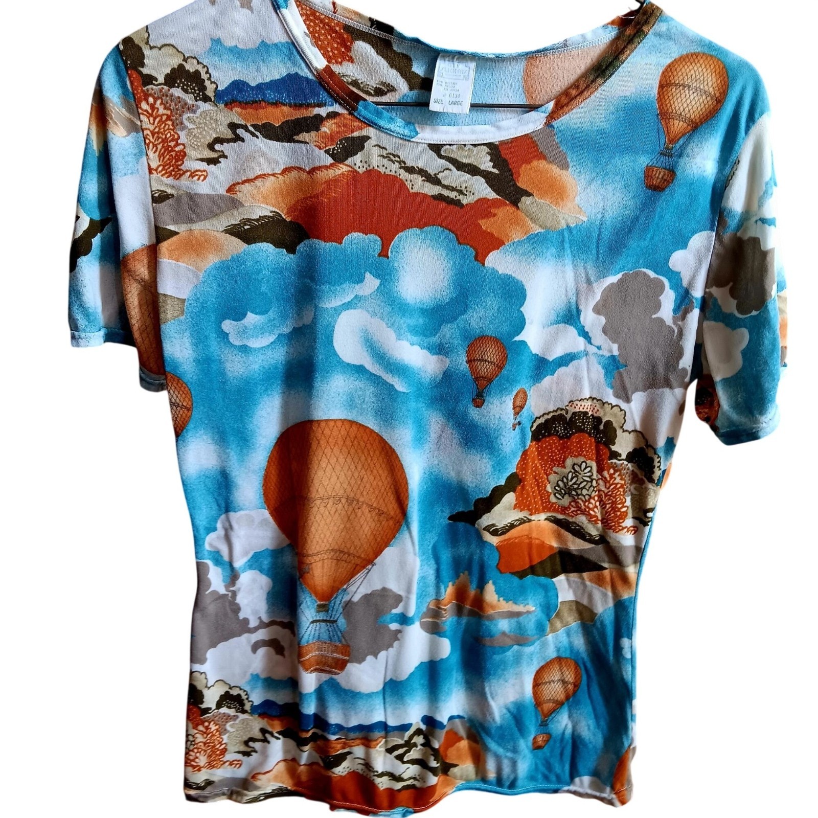 True Vintage Disco T-shirt Hot Air Balloon AOP Print Acetate/Nylon 1970’s