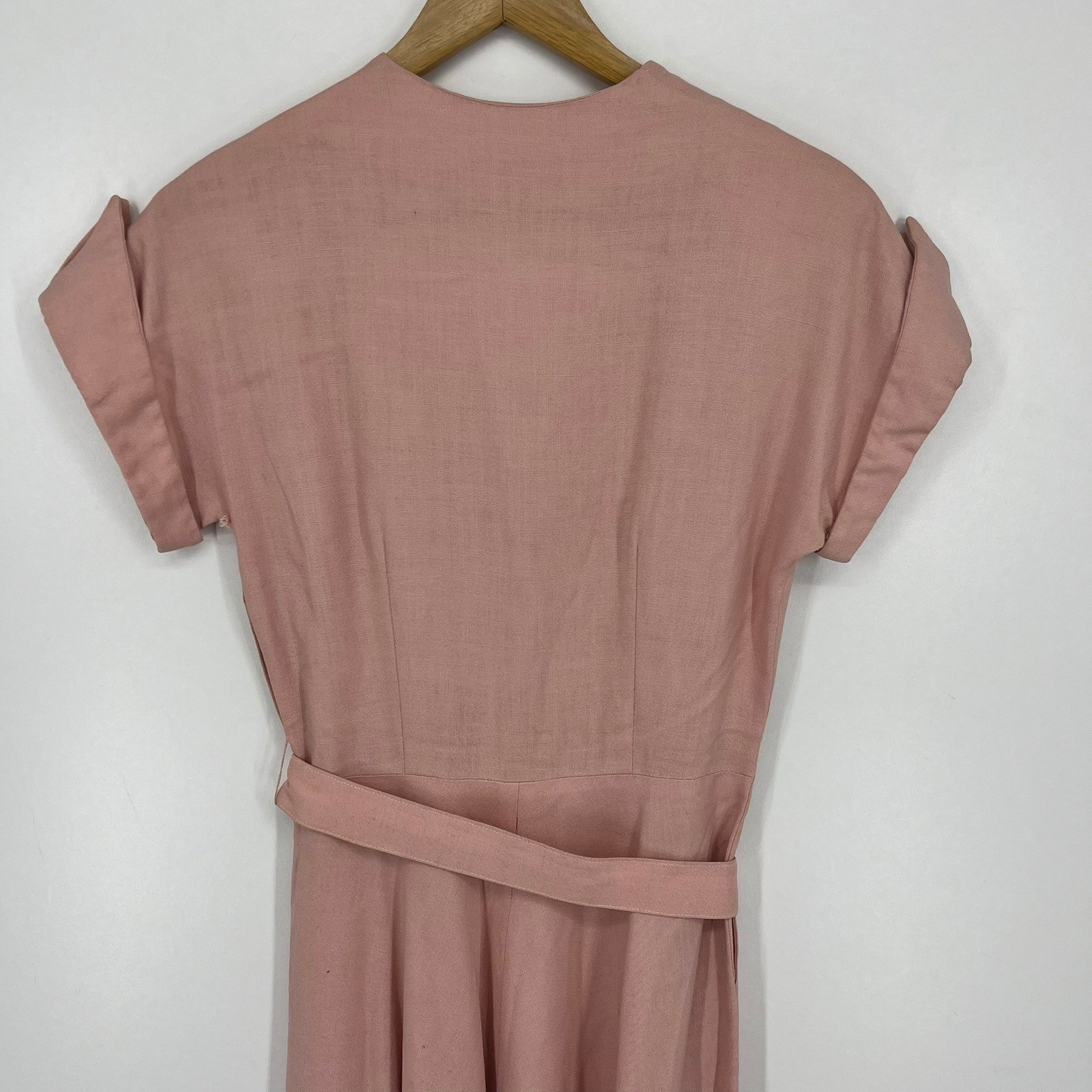 Vintage Chumley Charles F Berg Rose Pink Lace Applique Belted Dress 1950s Retro