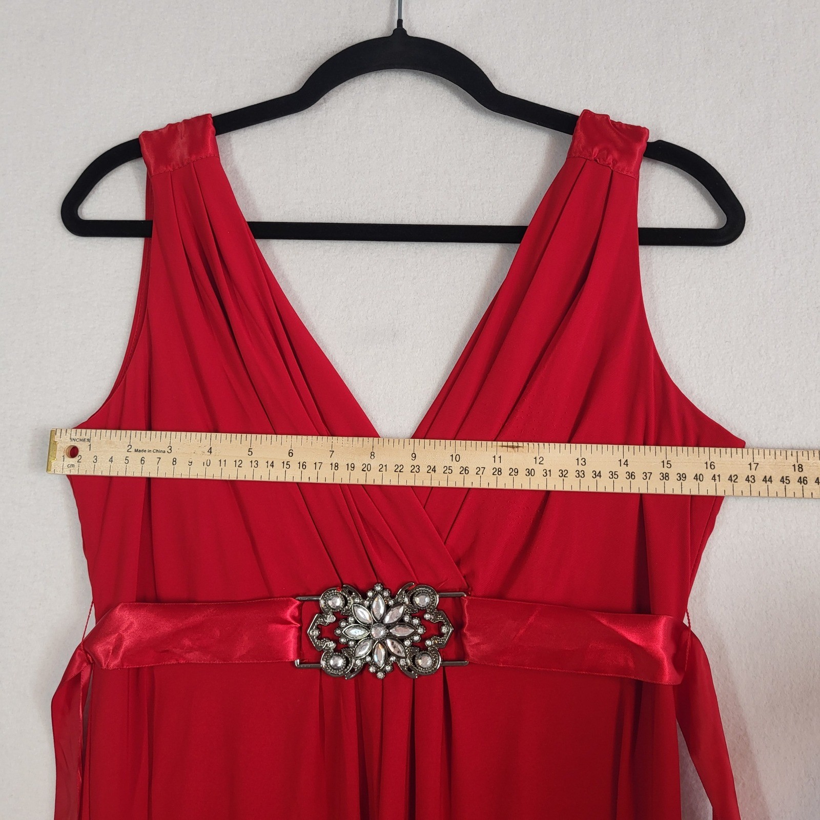 VTG Y2K Red Empire Waist Babydoll Cocktail Dress 10 Rhinestone Bow Romance