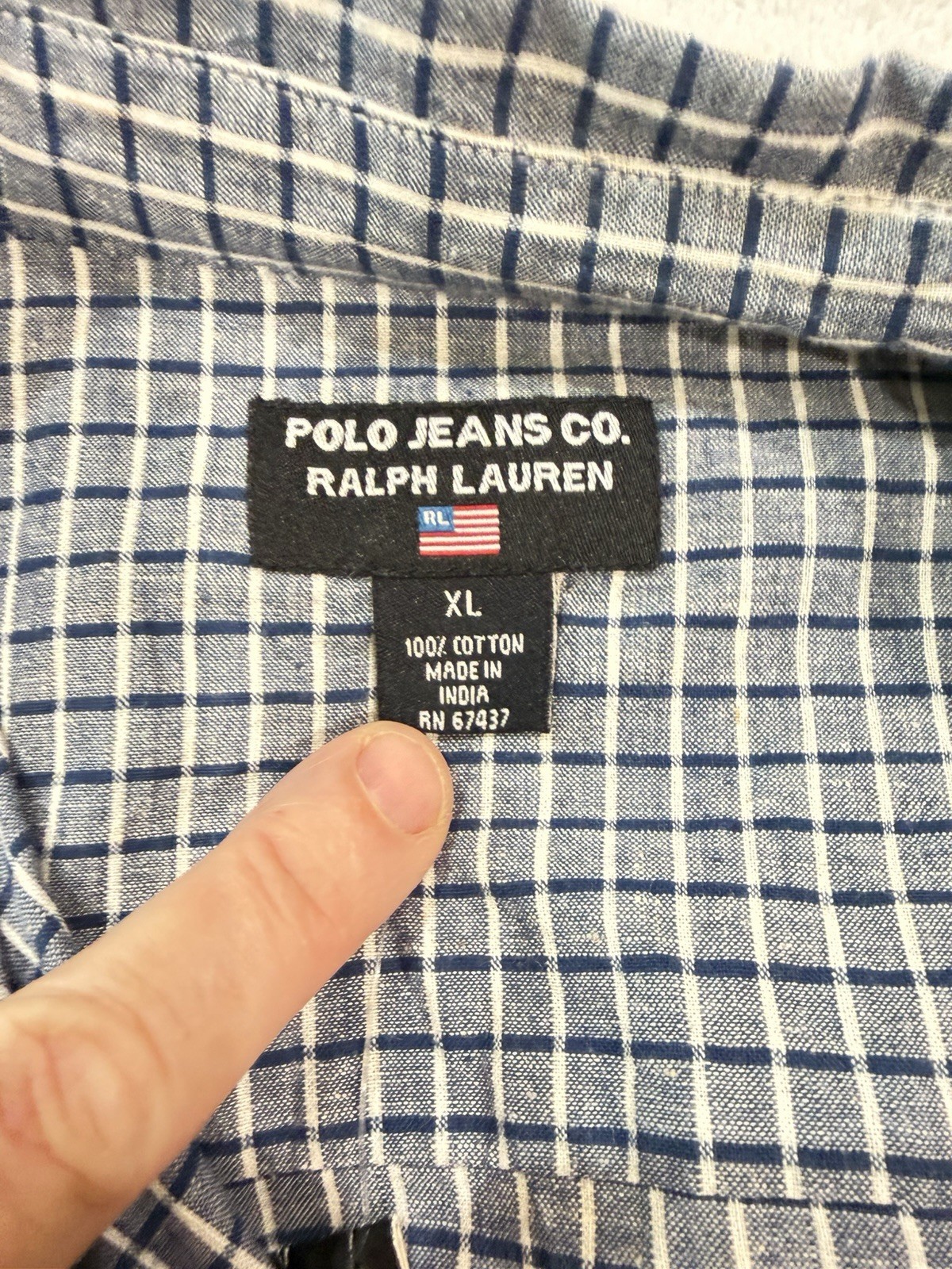 Ralph Lauren Vintage Collared Sleeveless Button Closure Blue/White Checker Sz XL