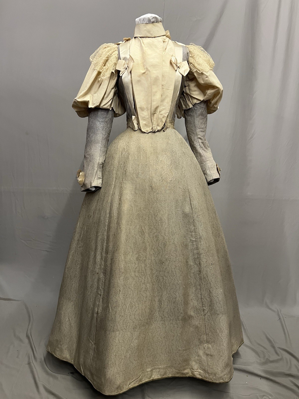 1880’s Gray & Ivory Silk Bustle Gown