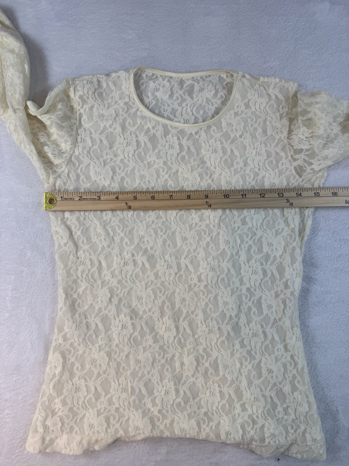 Sheer Lace Long Sleeve Top Cream Stretch Nylon Small Ballerina Fairy Feminine