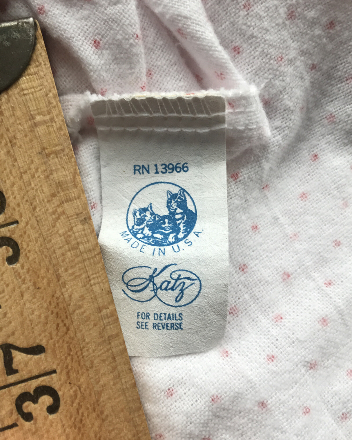 KITTENS BY KATZ LARGE OVERSIZED VTG NITE SHIRT RED POLKA DOTS TRIM CUFFS COLLAR