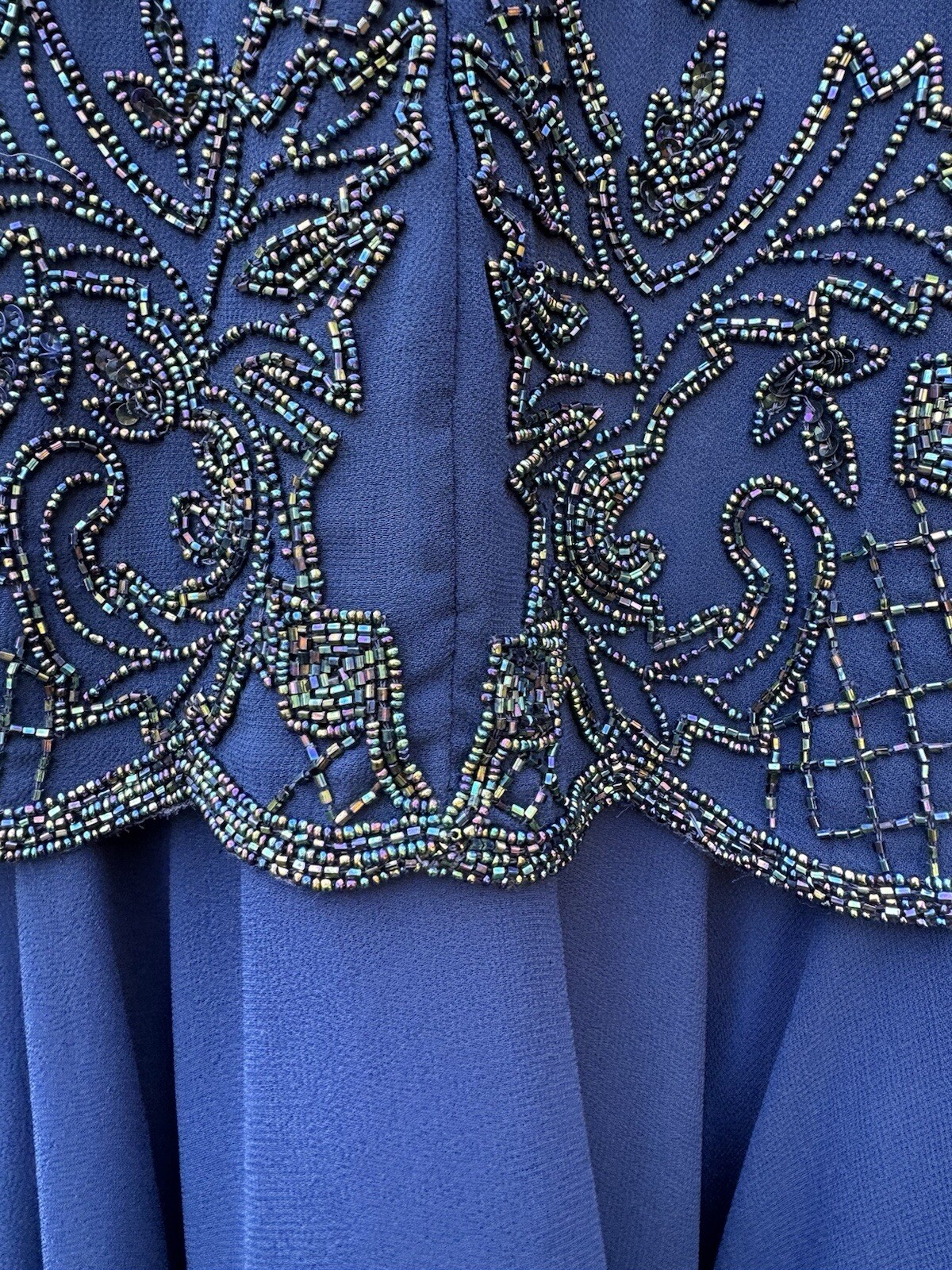 vtg 80/90’s Channa Navy Blue Beaded Mother Of Bride Dress L/XL Chiffon Wedding