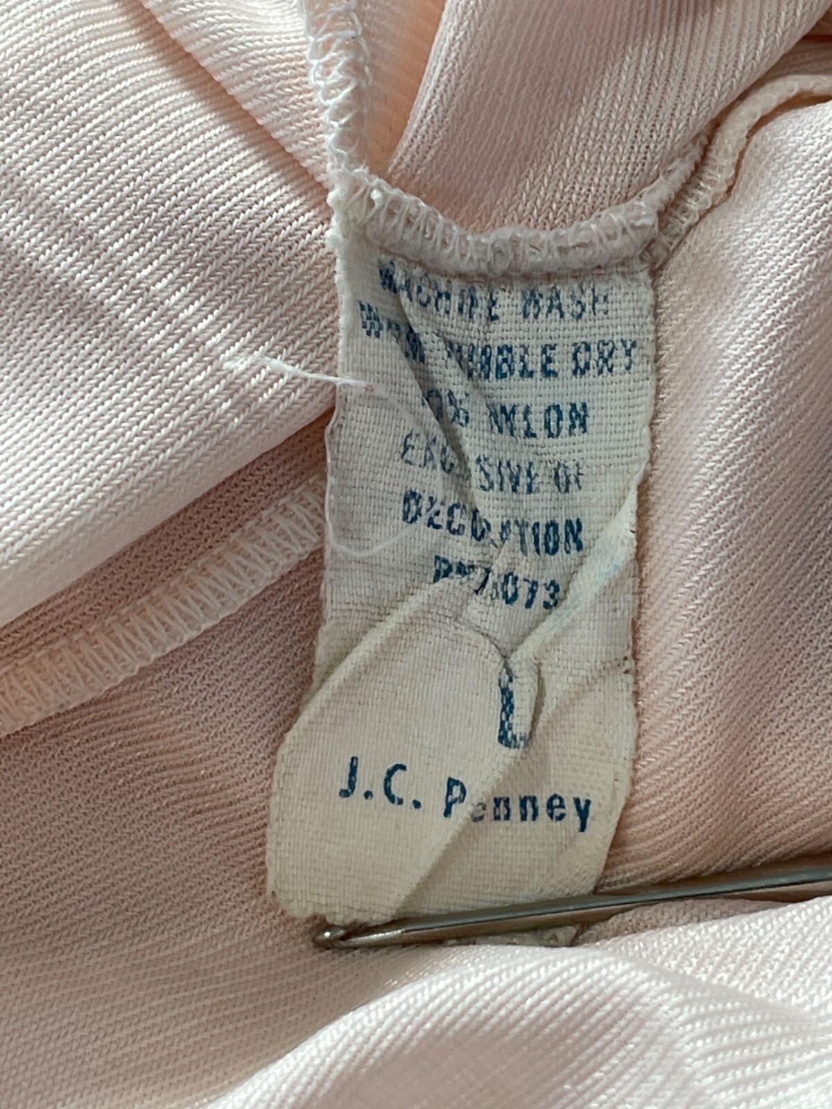 Vintage JC Penney Full Slip Dress Womens Large Lace Trim Peach Feminine Coquette