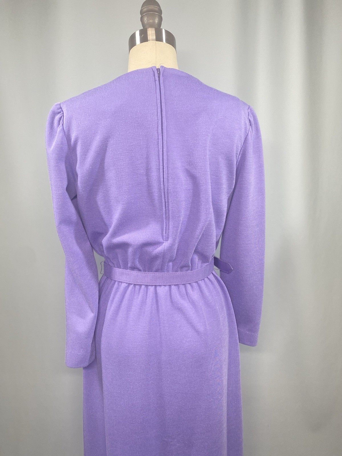 Vintage Dress SIZE PETITE MEDIUM 10 purple long sleeve LESLIE FAY 70s 80s