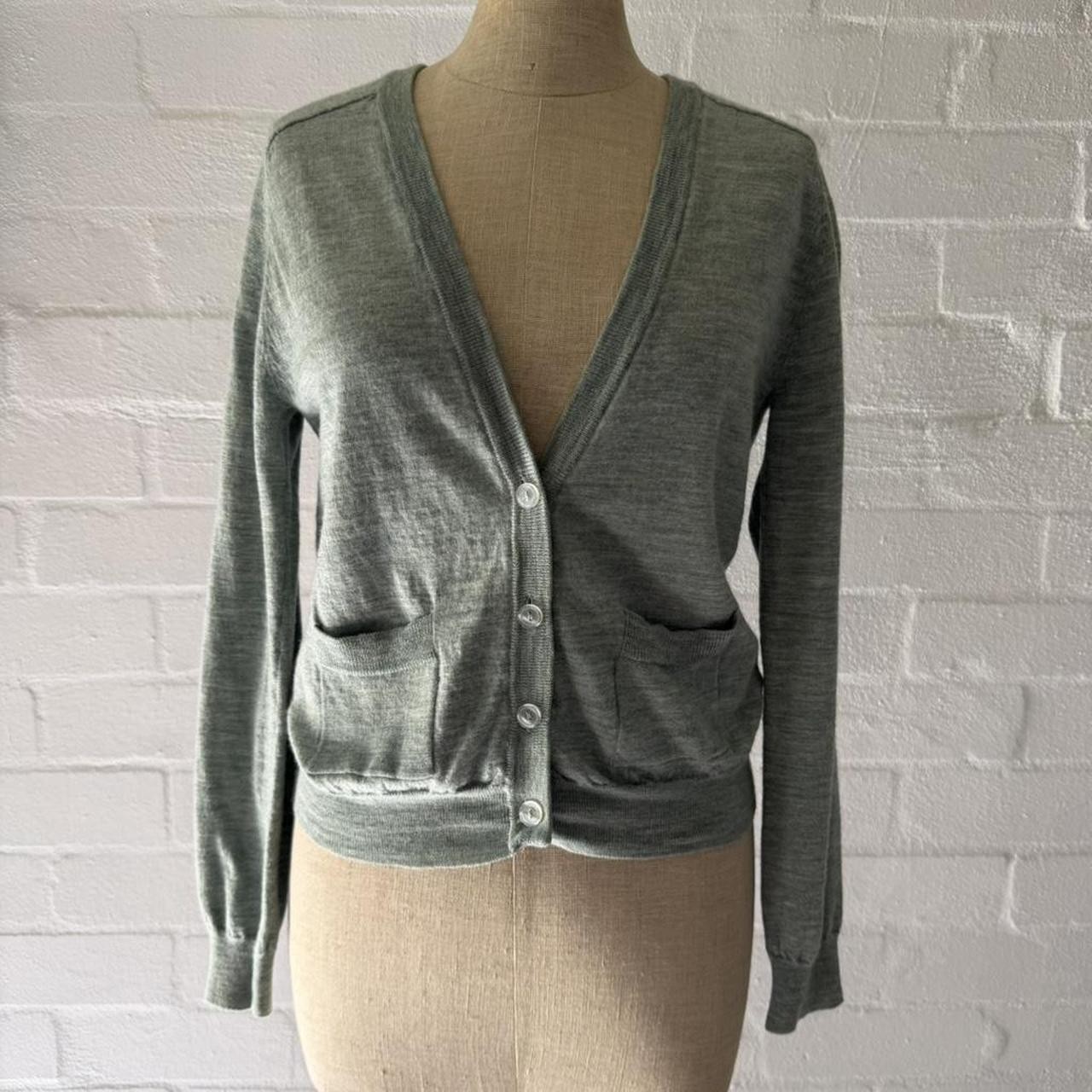 Printemps Merino Wool Long Sleeve Cardigan In Winter Green Y2k
