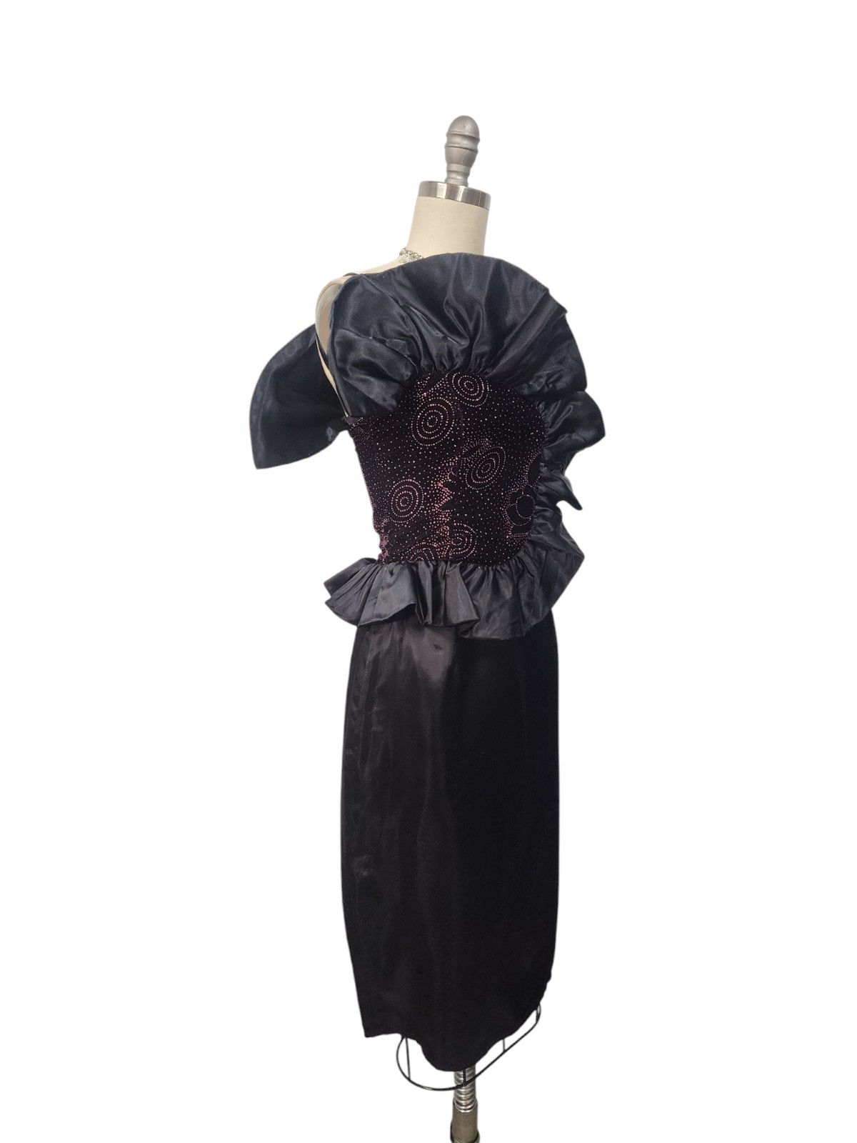 Vtg 80s Prom Dress XS 5 Gunne Sax Black Satin Short Avant Garde Origami Ruffle