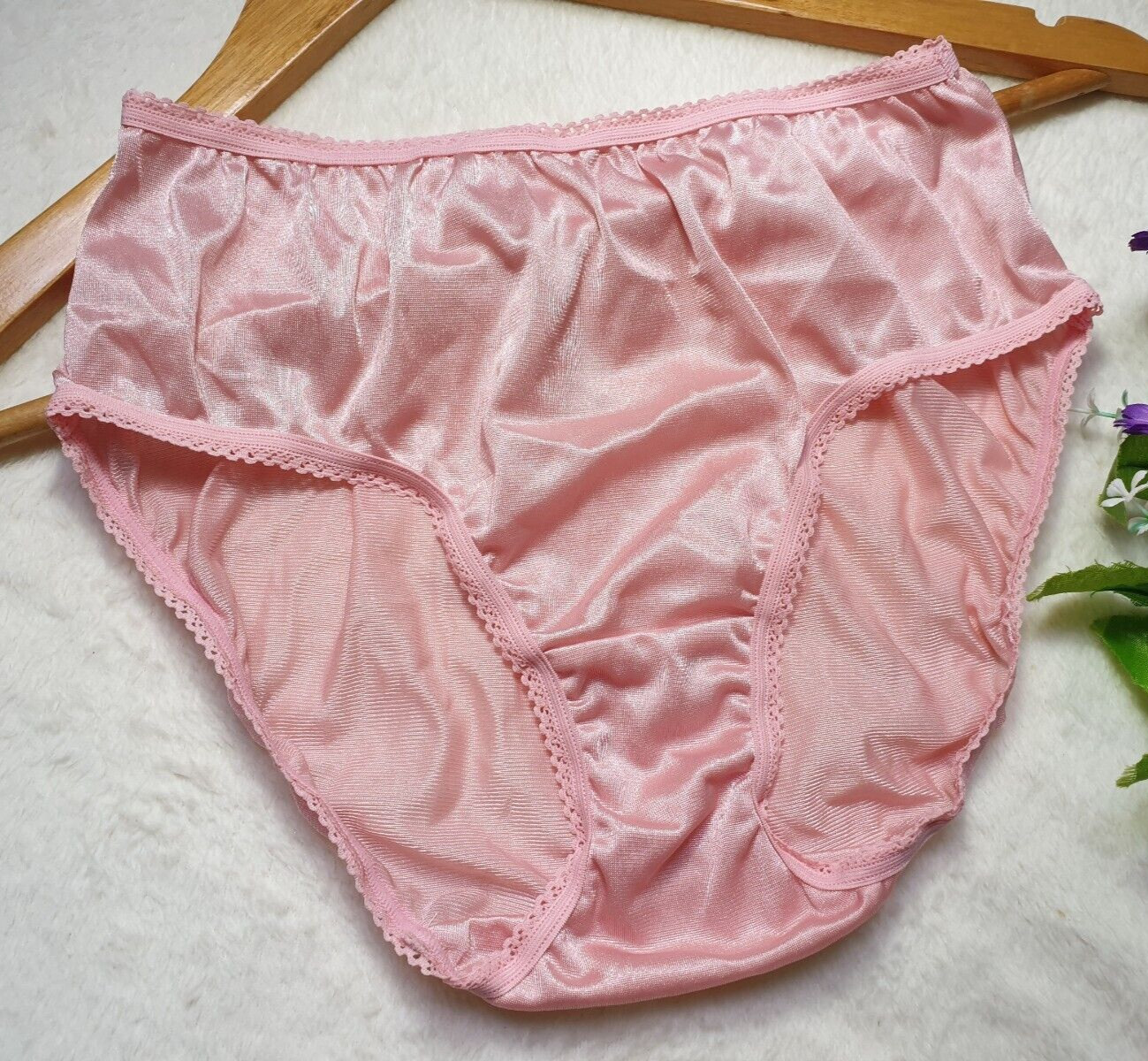 Vintage Silky Peach Panty 100% Nylon Sissy Sheer Brief Size 6-7 Hip 35-39″