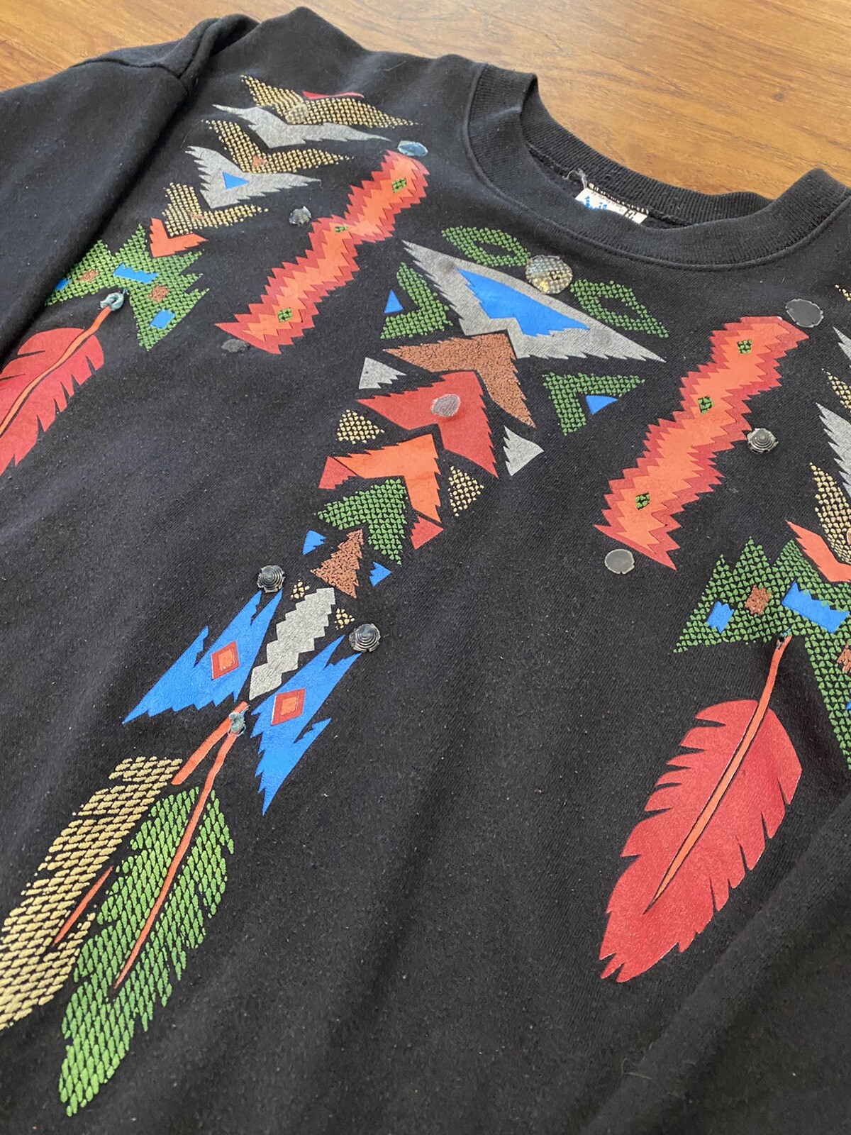 Vintage 1992 Marcy N Me EZL Sweater AZTEC ART Feather Rare USA 100% Authentic