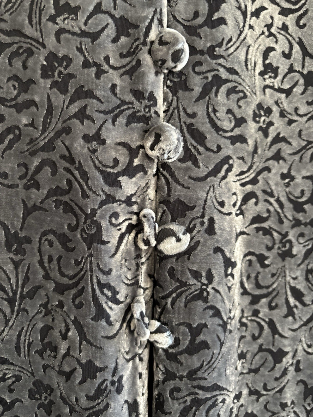 Oberon Silver And Black Silk Velvet Burnout Jacket Oriental Style 16 Women’s 90s
