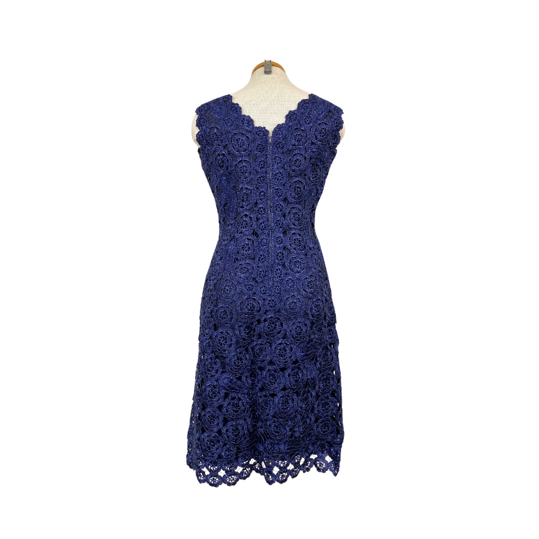 Vtg 40s 50s 1940s Mid Century Bombshell Pin Up Raffia Crochet Navy Wiggle Dress