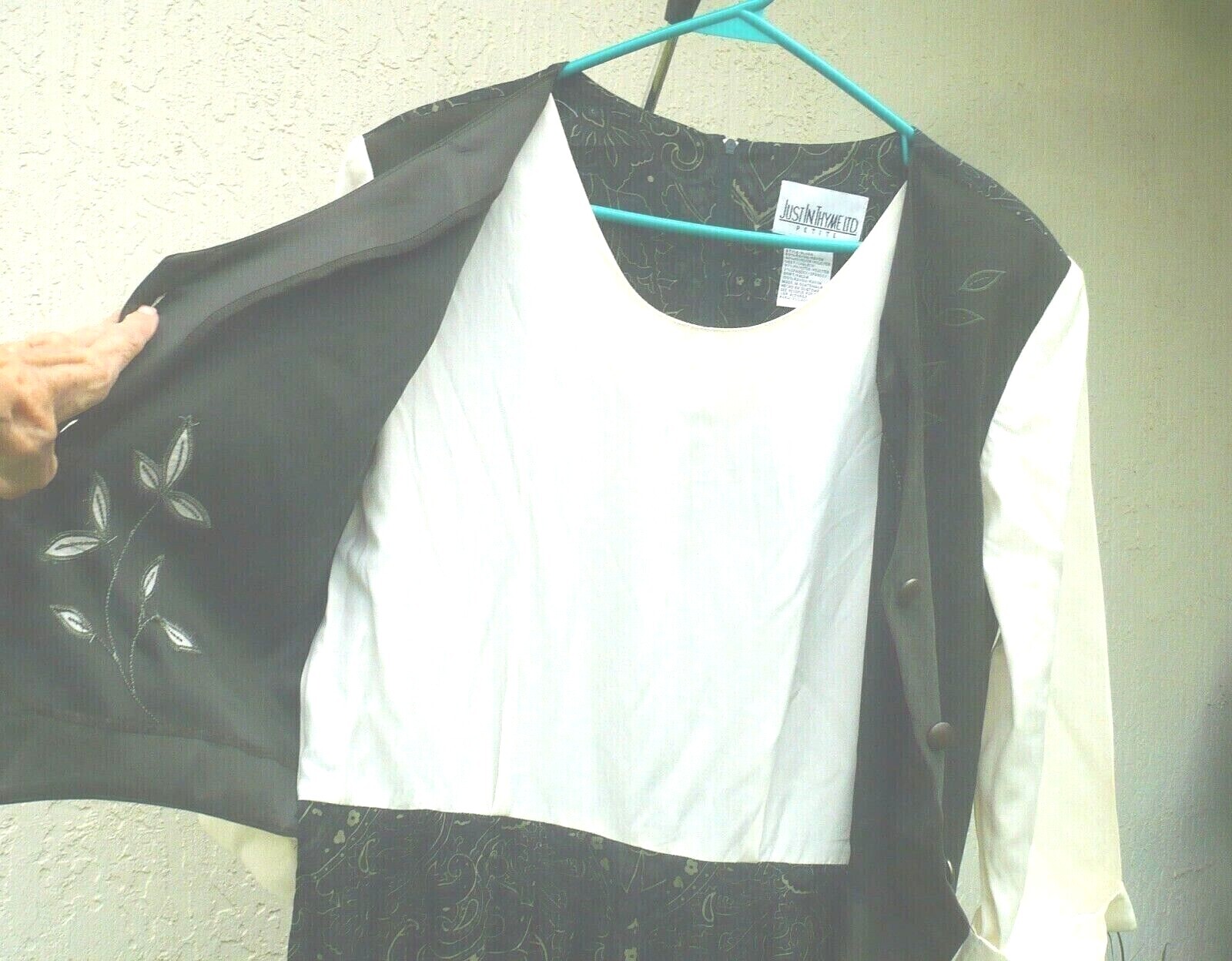 VTG 90S JUST IN THYME SECRETARY P L M MOSS GREEN FLORAL TEACHER VEST DRESS WOMEN