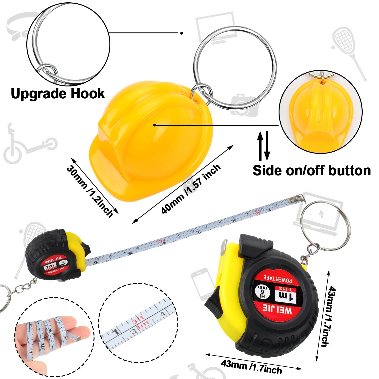 Jutom 45 Pcs Mini Construction Helmet Keychains Tape Screwdrivers Tool Adult Men