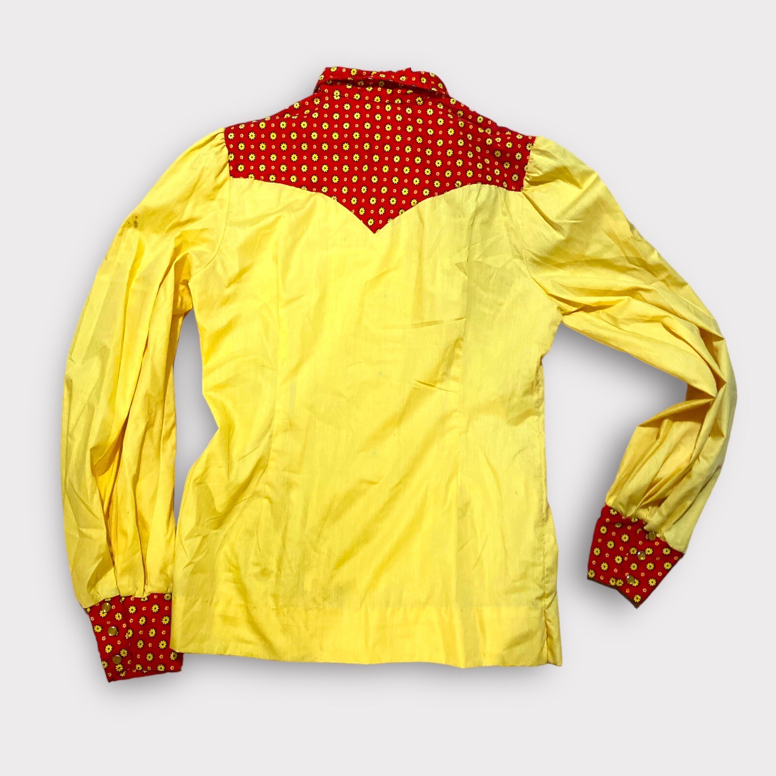 Vintage Women’s 70s Western Tem Tex Pearl Snap Yellow And Red Long sleeve