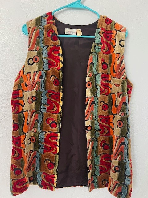 Vintage 60s A. Kallins Tapestry Vest Carpet Chenille Velvet Boho Hippie Large