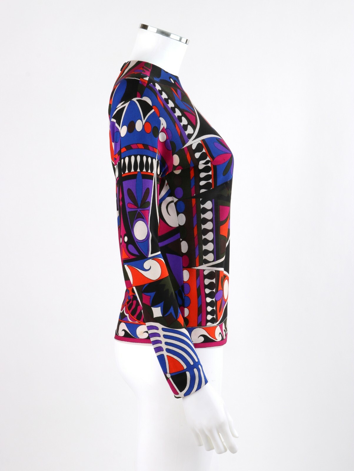 EMILIO PUCCI c.1960’s Geometric Wave Abstract Signature Print Silk Jersey Top