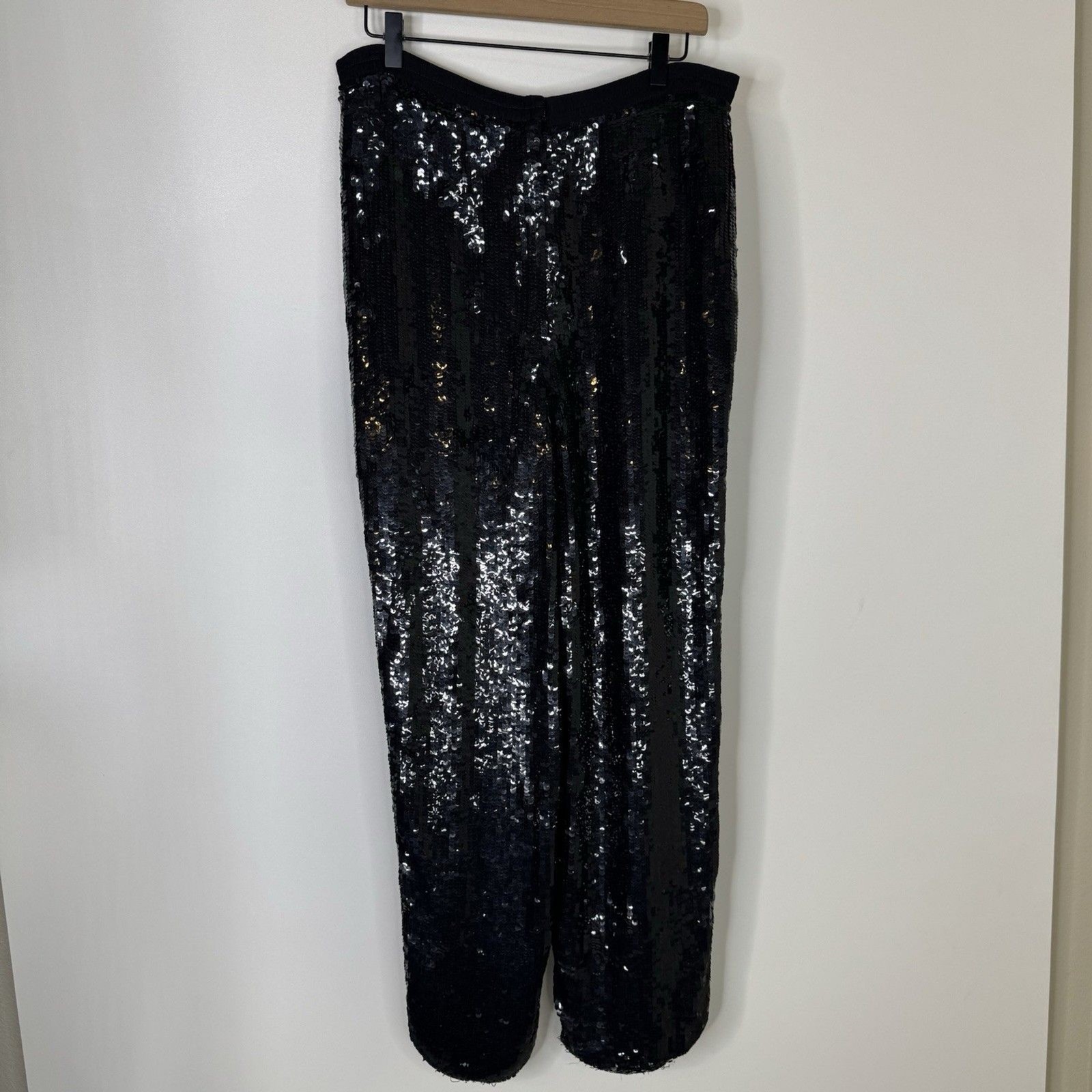 Vintage Modi Womens Medium Allover Sequin Pants 100% Silk Black 80s Glamor