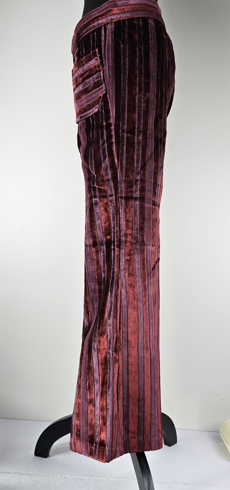 VTG 60S Red&Purple Strip Velvet Carpet Bag FLARED PANTS Bell Bottom Hippy 13/14