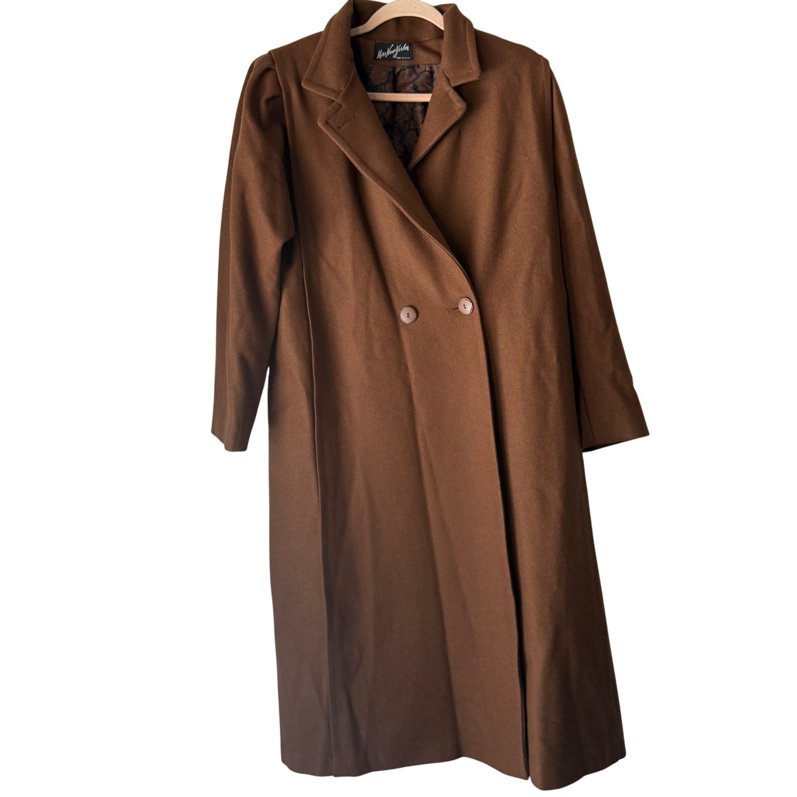 Vintage Max New York Wool Blend Long Coat Brown Large Clean Girl Peppy Academia