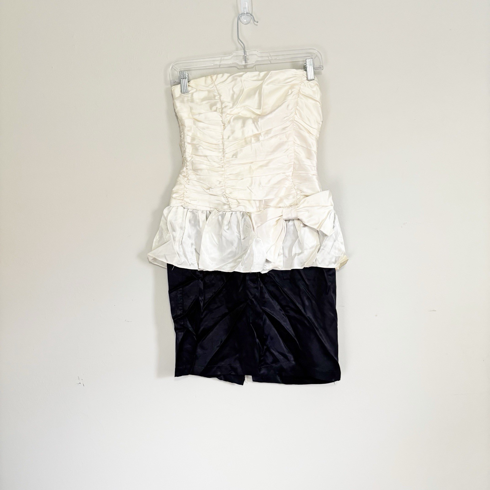 Vtg 1980s CONTEMPO CASUALS Women’s Black Ivory Strapless Satin Dress Size S