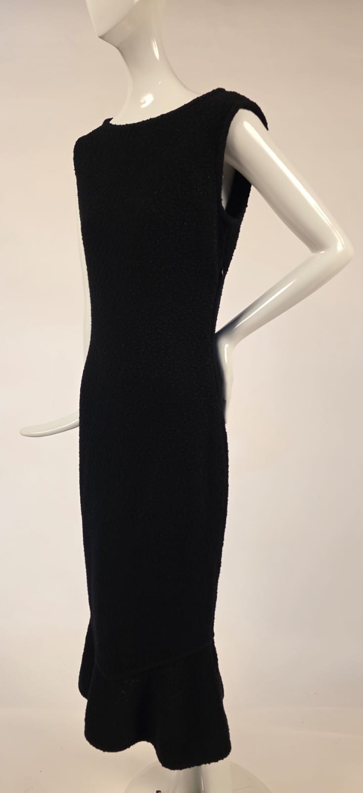 VINTAGE DESIGNER JOHN GALLIANO BLACK NUBBY KNIT DRESS W FLARING HEM