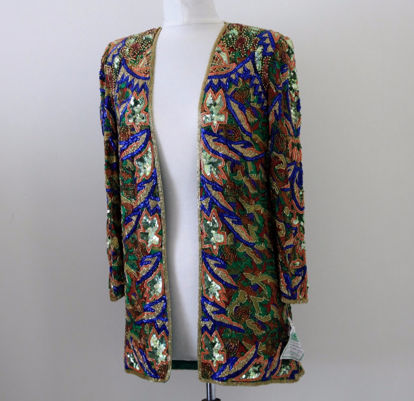 Jasdee Vintage Beaded Jacket 32″ Length HandWork & HandPrint On Silk Style 5053