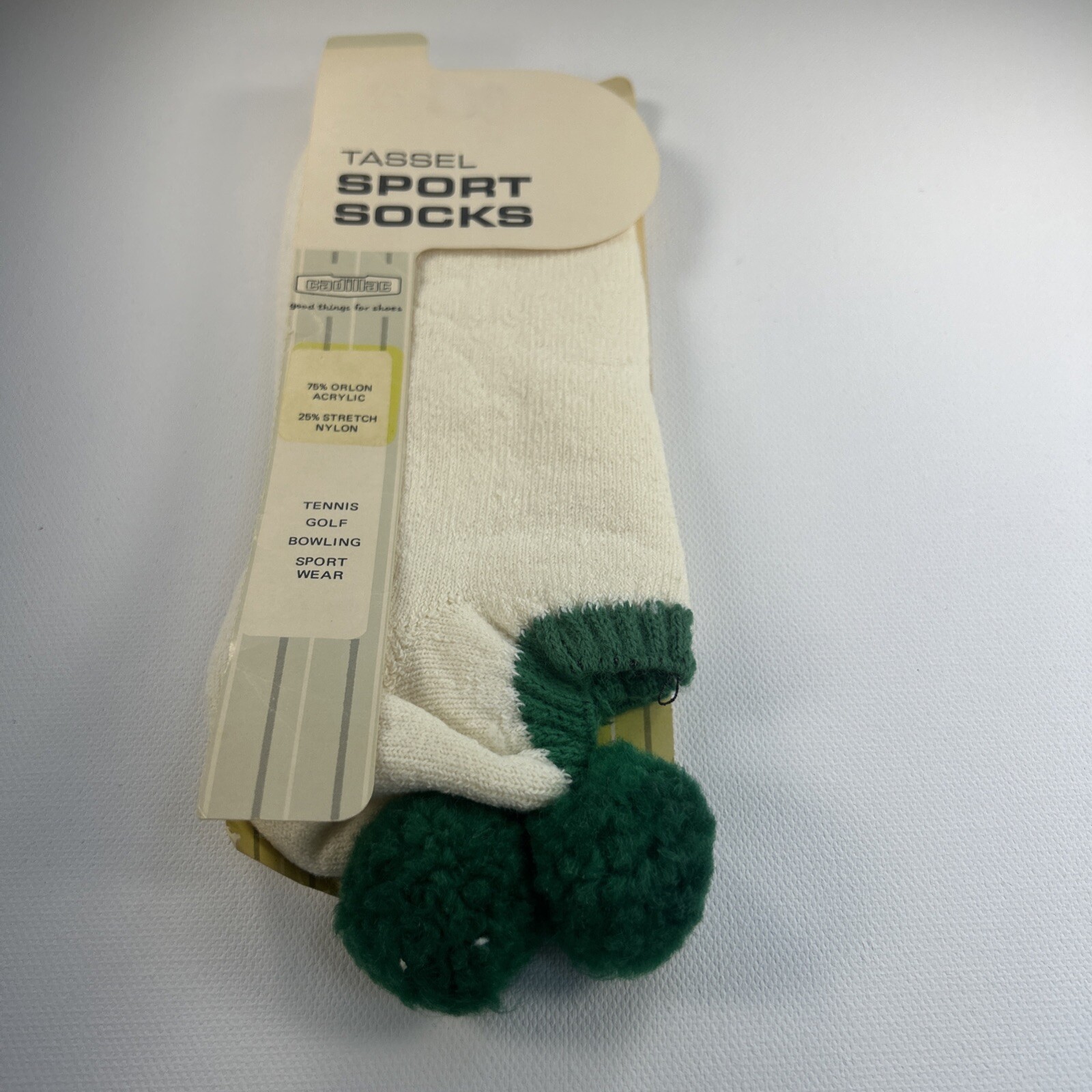 VTG Socks Cadillac 90’s Sport Green Pom Low Cut Ankle Acrylic Orlon Blend 9-11.