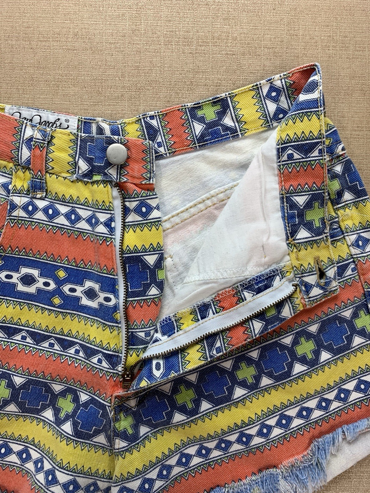 Vintage 80s 90s Jay Jacobs Multi Color Aztec Western Jean Cut Off Shorts Size 8