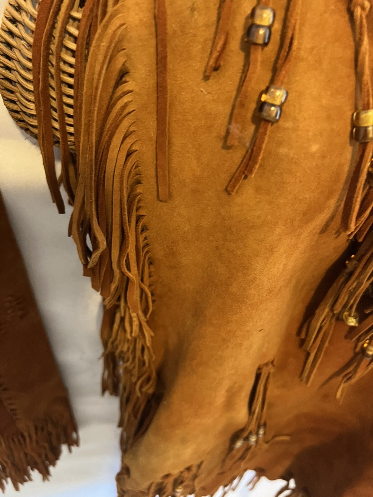 Vtg Fringed Top Leather With Neck Piece And Hair Clip Split Cow Hide