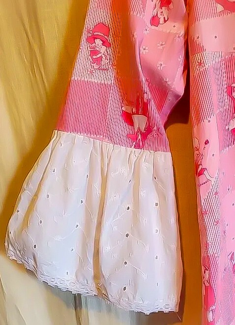 VTG 70s Holly Hobbie Look Blouse w/ Frilly Broderie Anglaise Trumpet Sleeves XXS