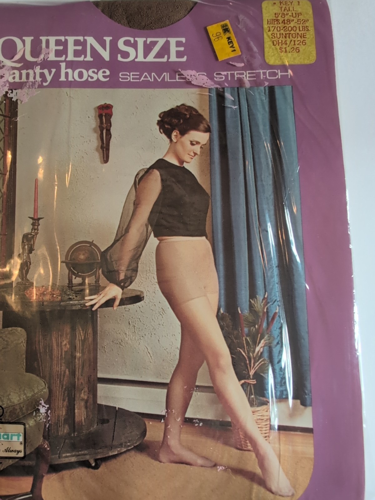 Vtg NOS 70s Sheer Seamless Stretch Pantyhose Suntone TALL Queen Size DH4/126 NIP