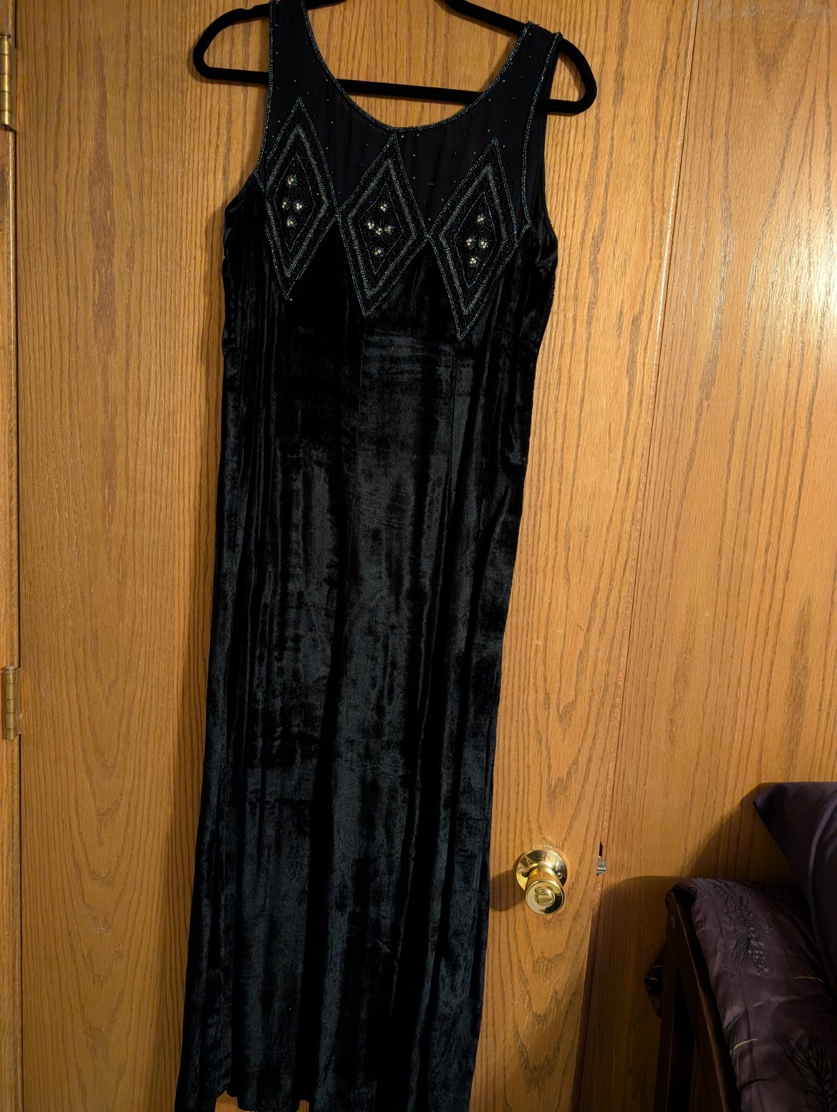 1930’s Elegant NWOT 100% Rayon Aline 48″ Sequen Midi Dress/Gloves/ Scarf Sz M