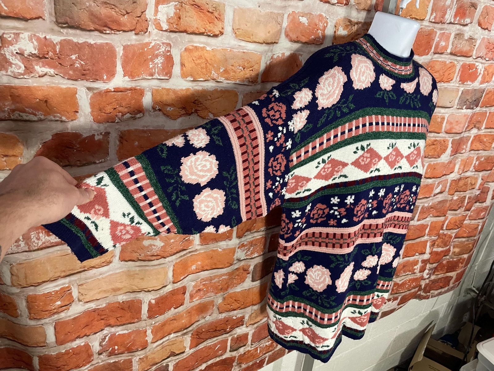 vintage 80s 90s funky country floral sweater – sz 2XL oversized w 3/4 sleeves –