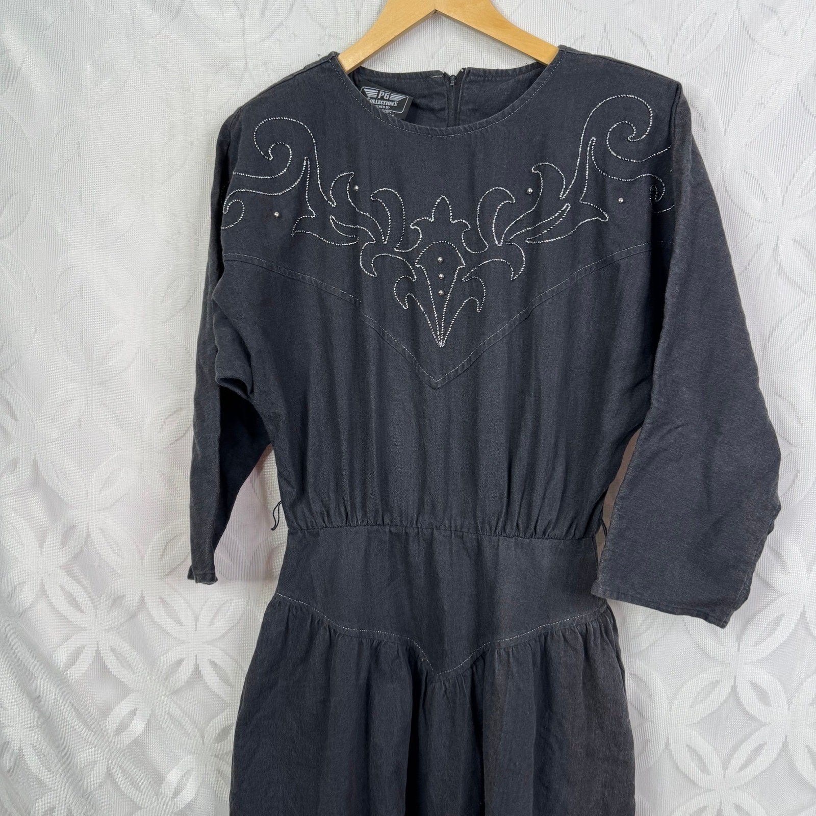 Vintage PG Collections Ginger Bort Black Denim Western Midi Dress Size 10