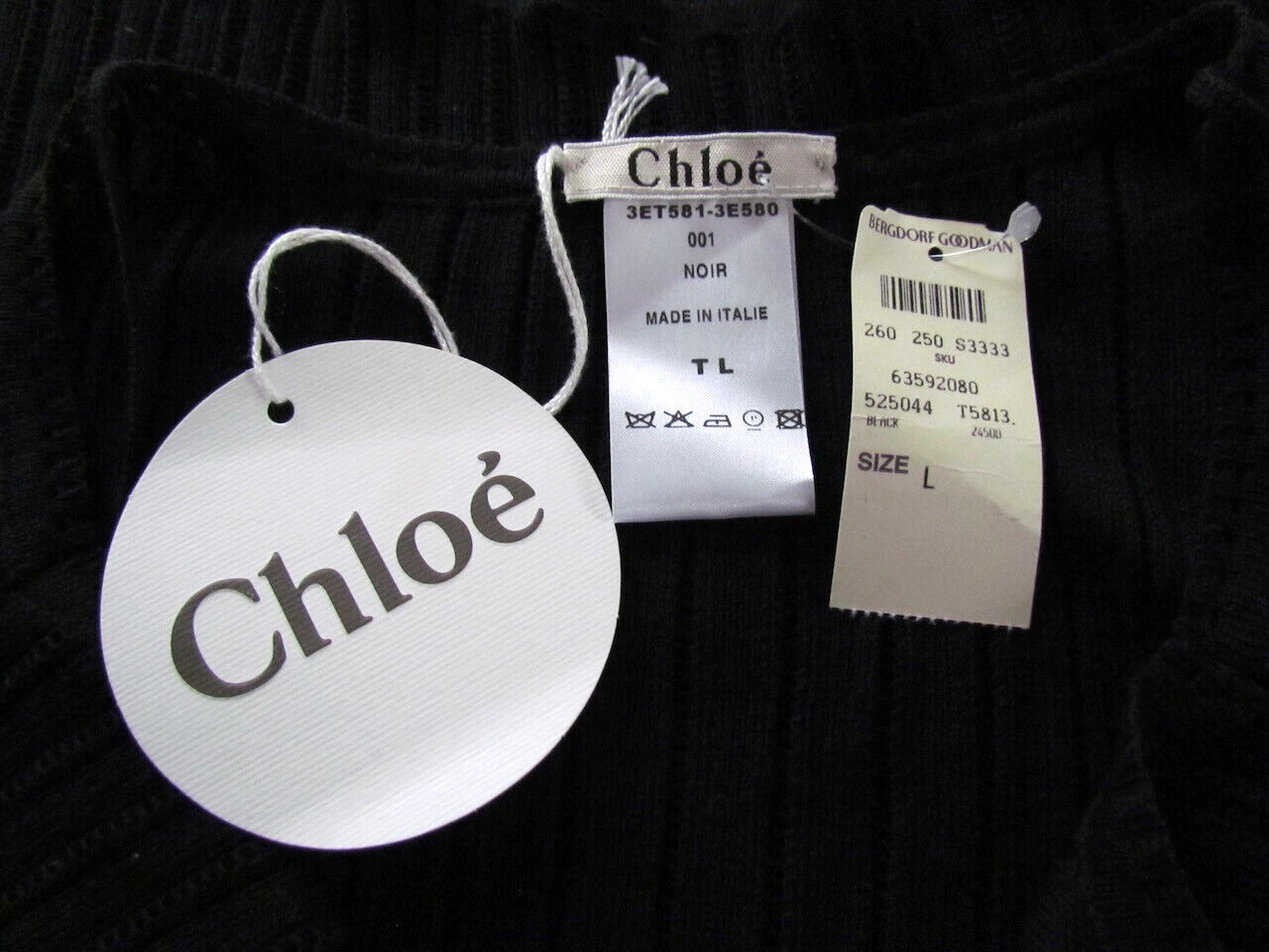 Chloé Black Crochet Top Knit Camisole Pom Pom L Italy Y2K Deadstock