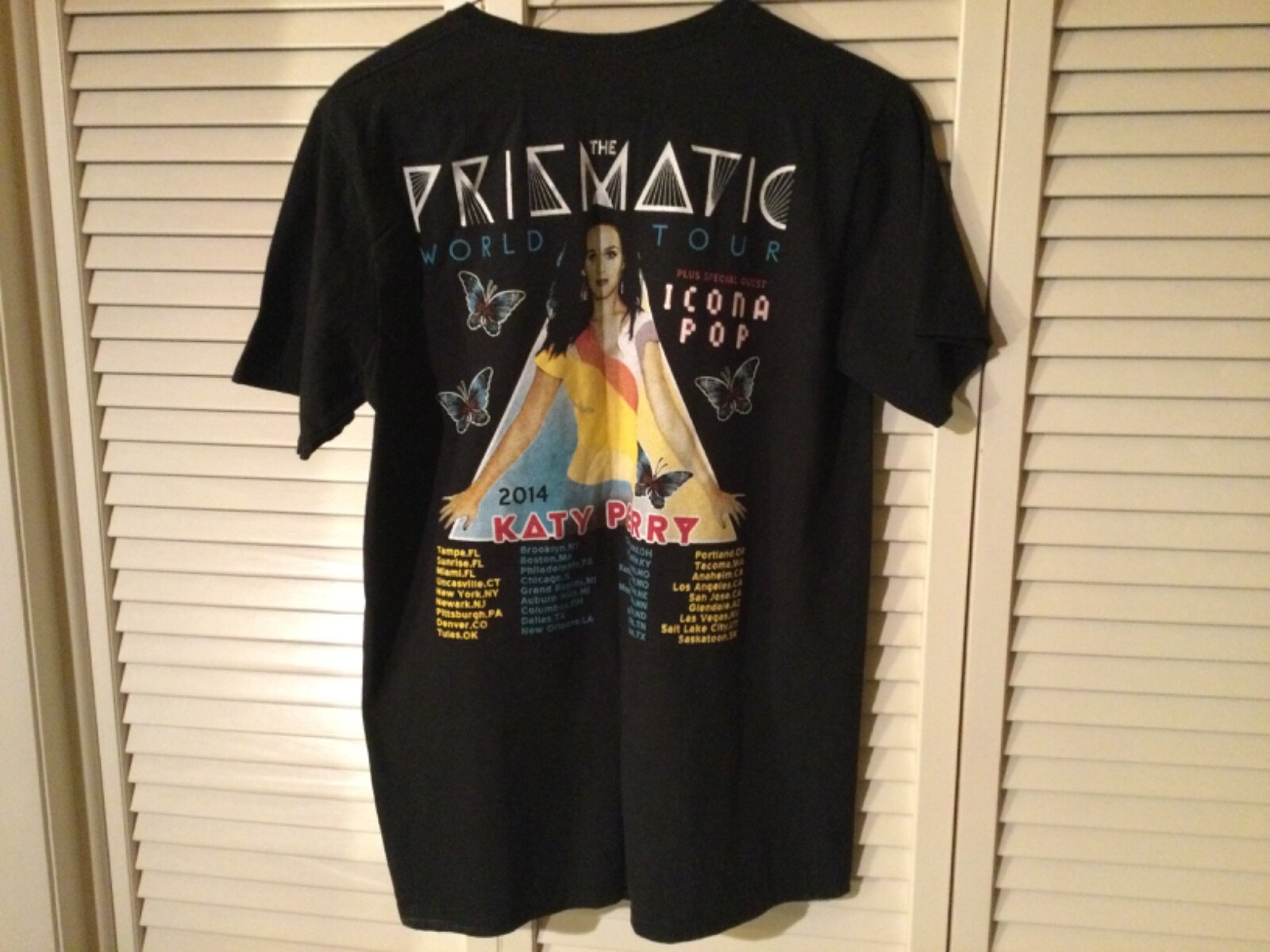 KATY PERRY The Prismatic 2014 World Tour black T-SHIRT Size L no tag 2 sided VG+